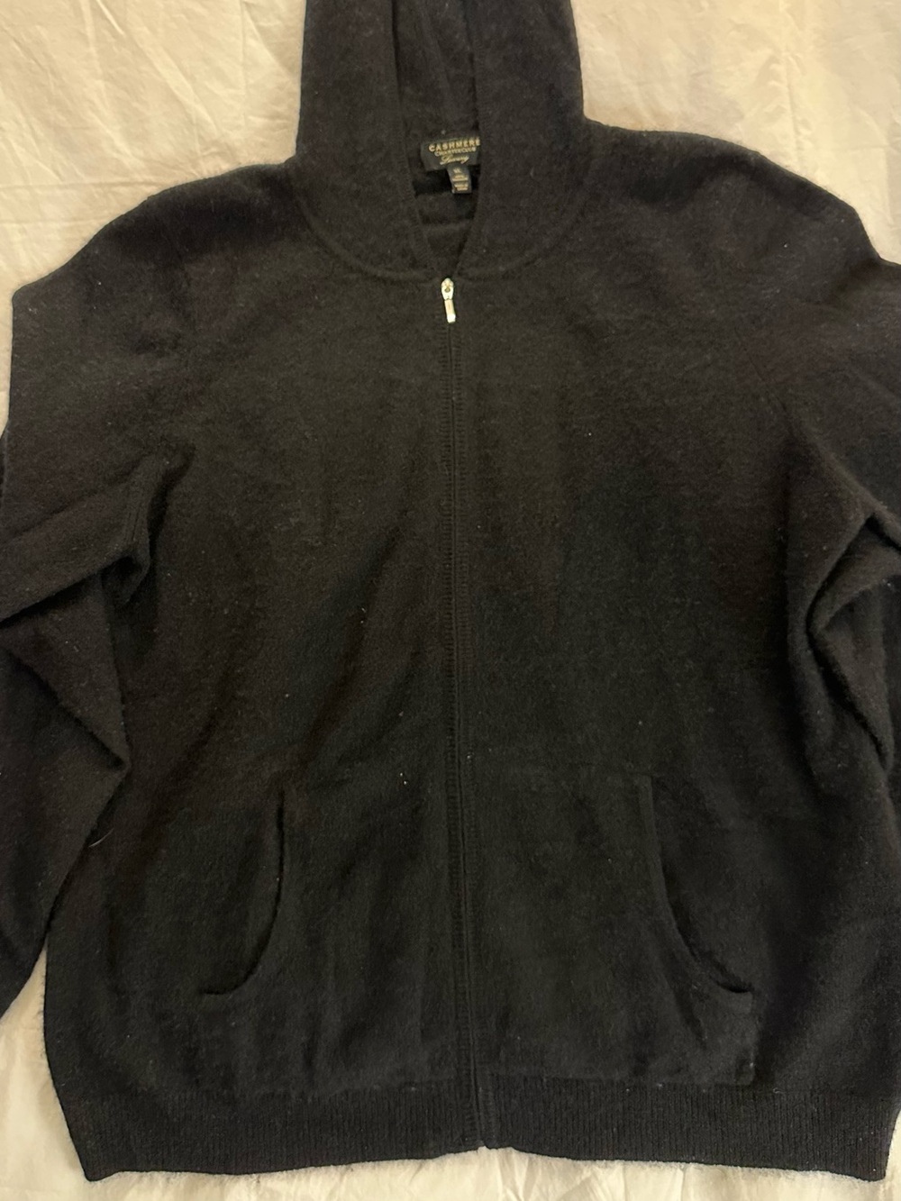 Lord & Taylor Black Cashmere Zip Hoodie Cardigan